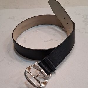 Michael Kors Black Leather Belt with Silver Buckle.